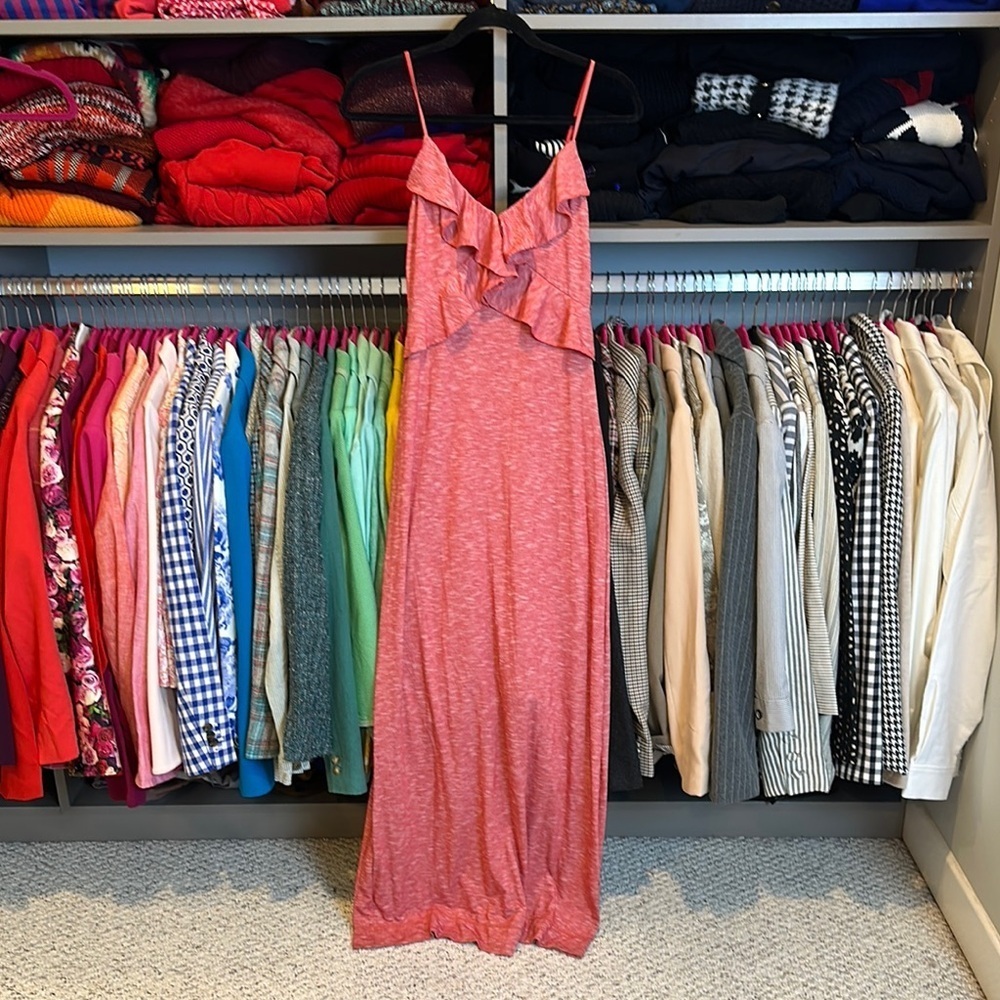 Max Studio heathered red ruffled spaghetti strap maxi dress size XS